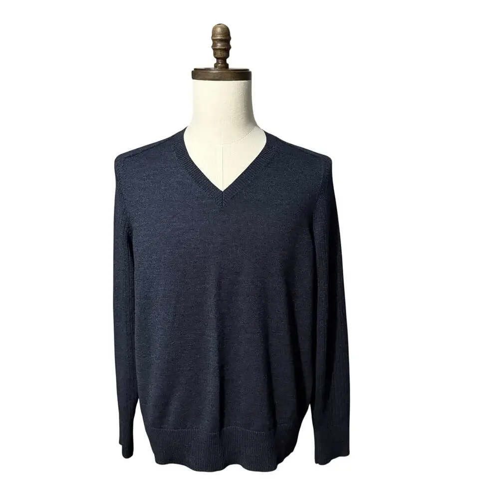Banana Republic Men's Navy Blue V-Neck Sweater Sz L Preppy Layers Minimalist